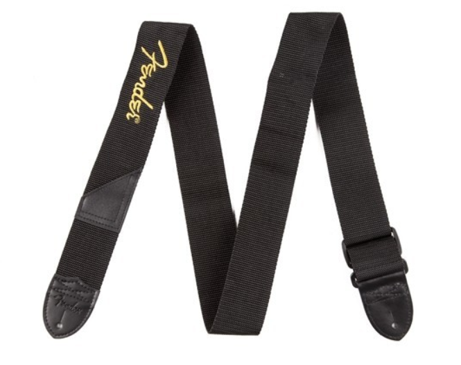 Fender Tracolla in poliestere Black da 2,5 cm con Logo Yellow