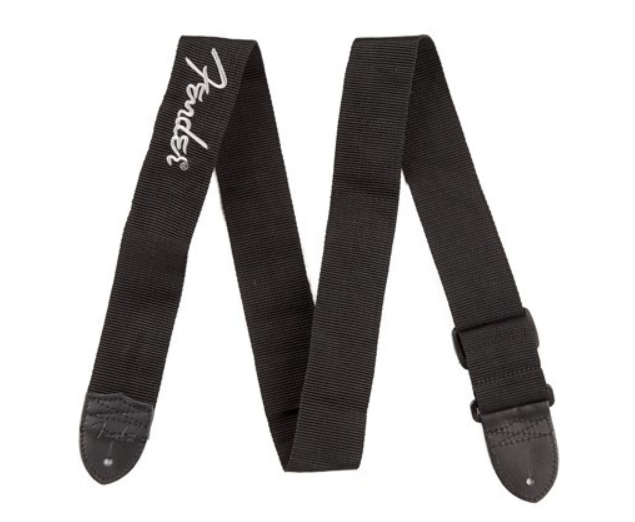 FENDER Tracolla in poliestere Black 2"con Logo Grey