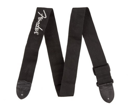 FENDER Tracolla in poliestere Black 2"con Logo Grey